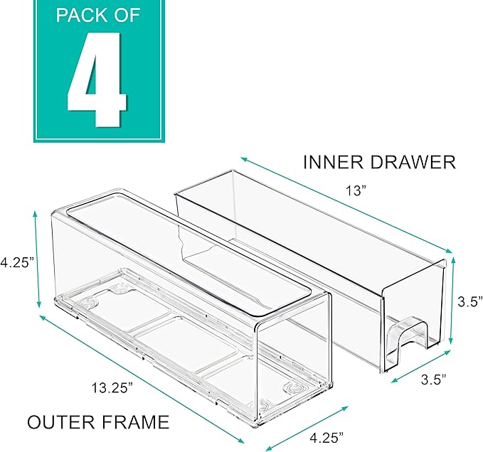 Sorbus Small Clear Storage Drawers (4 Pack)
