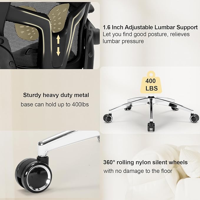 Big and Tall Office Chair, 400lbs Heavy Duty Ergonomic Desk Chair with Soft 3D Modeling Foam Cushion Home Office Desk Chairs with Adjustable Headrest Seat Height Executive Computer Task Chair