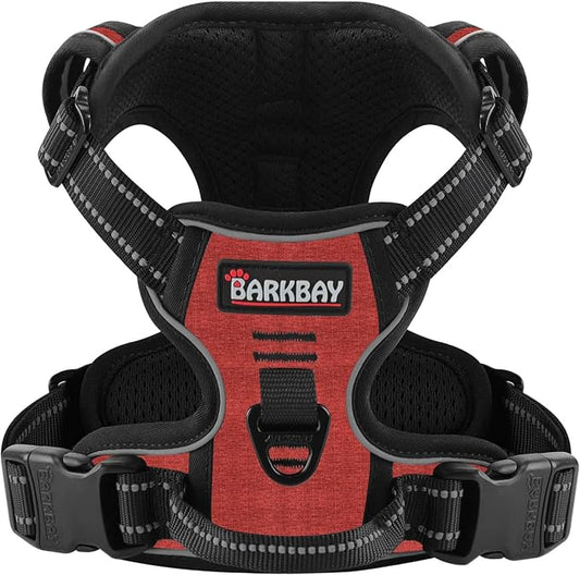 BARKBAY Dog Harness No Pull for Medium Dogs - Adjustable, Reflective, Comfortable, No Choke, Heavy-Duty - Perfect for Outdoor Training, Walking, and Hiking - Strong & Durable - M & Roi Red