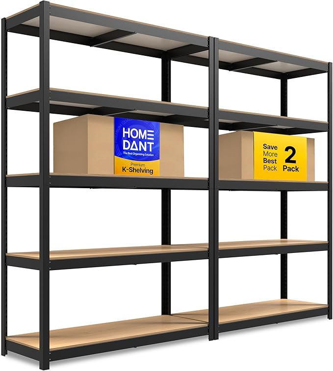 HOMEDANT House 5 Tier Laminated Metal Shelving Unit Adjustable Storage Utility Rack Heavy Duty Shelves Organization Multipurpose Shelf Kitchen Garage Pantry Closet (2, (L) 48.1" W, Black)