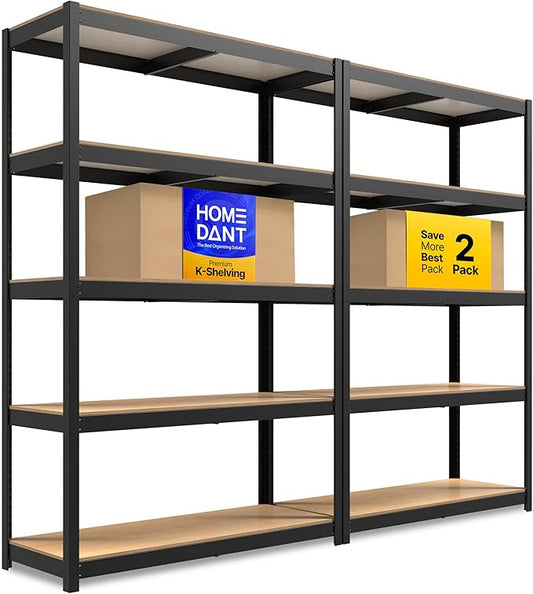 HOMEDANT House 5 Tier Laminated Metal Shelving Unit Adjustable Storage Utility Rack Heavy Duty Shelves Organization Multipurpose Shelf Kitchen Garage Pantry Closet (2, (L) 48.1" W, Black)