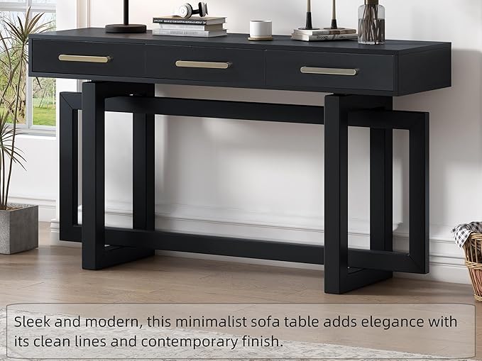 57” Entryway Console Sofa Table with Storage Drawers, Long Narrow Behind Couch Furniture for Living Room, Entrance, Hallway, Front Door, Black