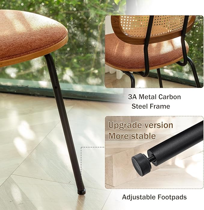 Rattan Dining Chairs Set of 4, Christmas Dining Chairs Mid Century Modern with Cane Back for Kitchen Dining Room, 19 Inch Fabric Orange