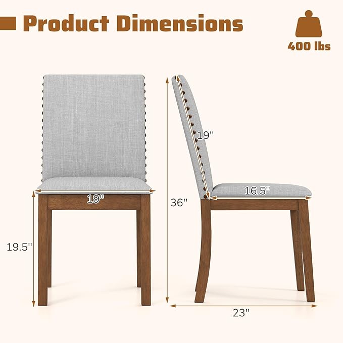 Giantex Upholstered Dining Chairs Set of 4, Kitchen Chair w/Nailhead Trim, Rubber Wood Legs, Padded Seat, Mid Century Armless Side Chair, Comfy Accent Parson Chairs for Restaurant, Living Room