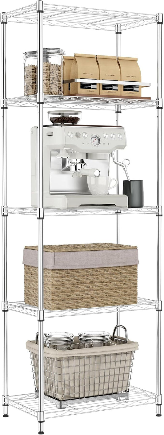 IZEUK 5 Tier Metal Wire Shelf Unit, Chrome Storage Rack Organizer for Kitchen, Bedroom, Living Room or Laundry Room, 17.7" W x 11.8" D x 55.0" H