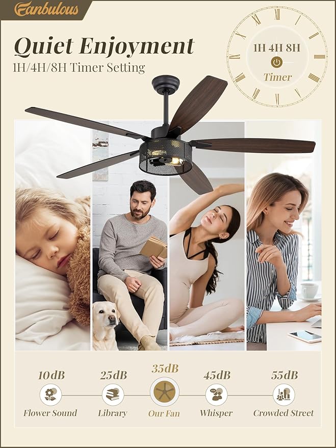 Farmhouse Ceiling Fans with Lights and Remote, 60 Inch Industrial Black Caged Ceiling Fans for Living Room Bedroom Kitchen, 6 Speed Reversible Quiet DC Motor, Dual Finish 5 Blades