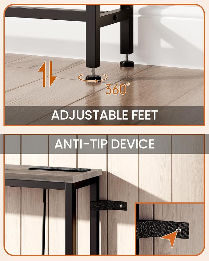 78.7" Narrow Console Table with Power Outlet 7.1" Skinny Sofa Table, Long Behind Couch with Charging Station for Hallway, Living Room Greige and Black TXG20UBG