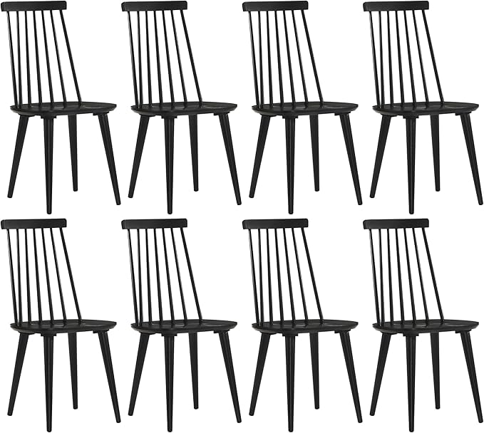 DUHOME Black Windsor Wooden Dining Chairs Set of 8, Wood Dining Room Chair Black Spindle Side Kitchen Room Country Farmhouse Chairs