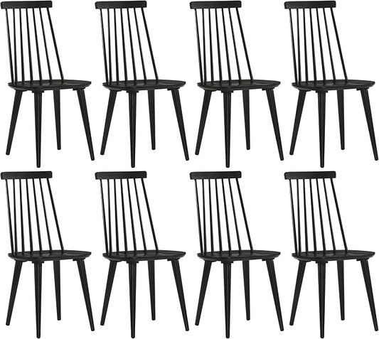 DUHOME Black Windsor Wooden Dining Chairs Set of 8, Wood Dining Room Chair Black Spindle Side Kitchen Room Country Farmhouse Chairs