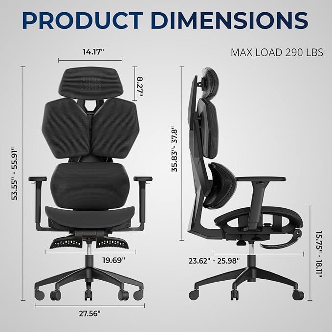 Mesh Office Chair – Ergonomic Office Chair with 4-Level Adjustable Lumbar Support, Headrest, 3D Armrest & Footrest – Holds Up to 290lbs (G-Howk-Pro -1)