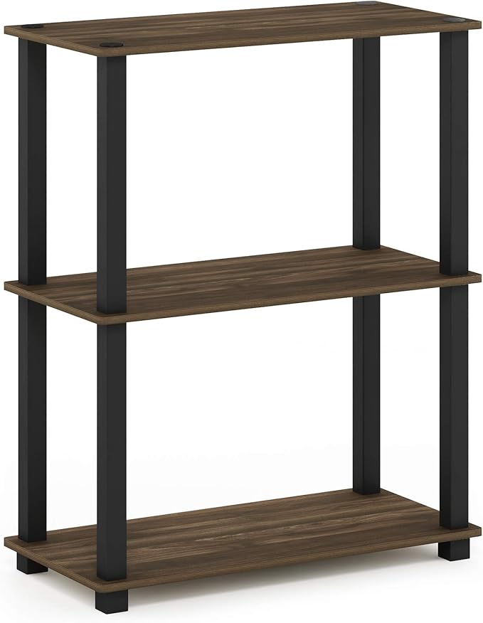 Furinno TURN-S-TUBE Storage Shelves, 3-Tier Book Shelf, Corner Shelf, Toolless Open Shelves, for Organization and Storage, Living Room, Garage, Home Office, Columbia Walnut