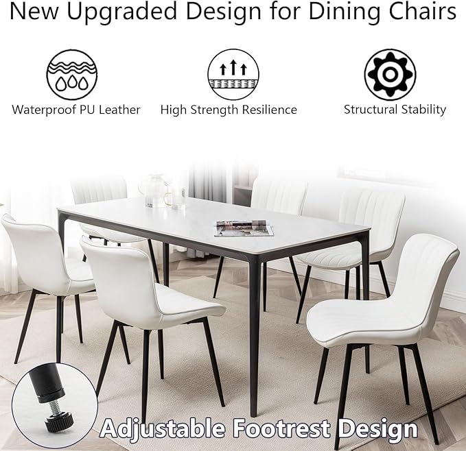 Leather Dining Chairs Set of 4, Upholstered Dining Room Chairs with Metal Legs, Modern Dining Chair for Dining Room, Kitchen (White)
