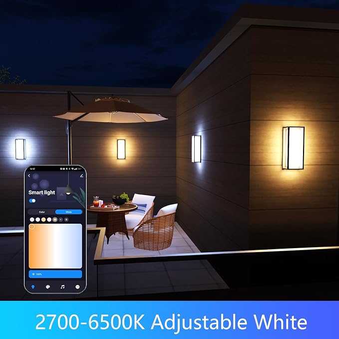 LED Smart Outdoor Wall Lights,14in 22W RGB+2700K-6500K Color Changing Wall Sconce, Waterproof LED Outdoor Porch Lights, APP Control,IP65 Waterproof,for House Porch Yards
