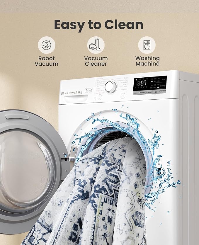 AMADA HOMEFURNISHING 8x10 Area Rugs, Low-Profile Large Washable Area Rug with Non-Slip Backing & Durable Edge Binding, Vintage Rugs for Living Room, Bedroom, Dinning Room