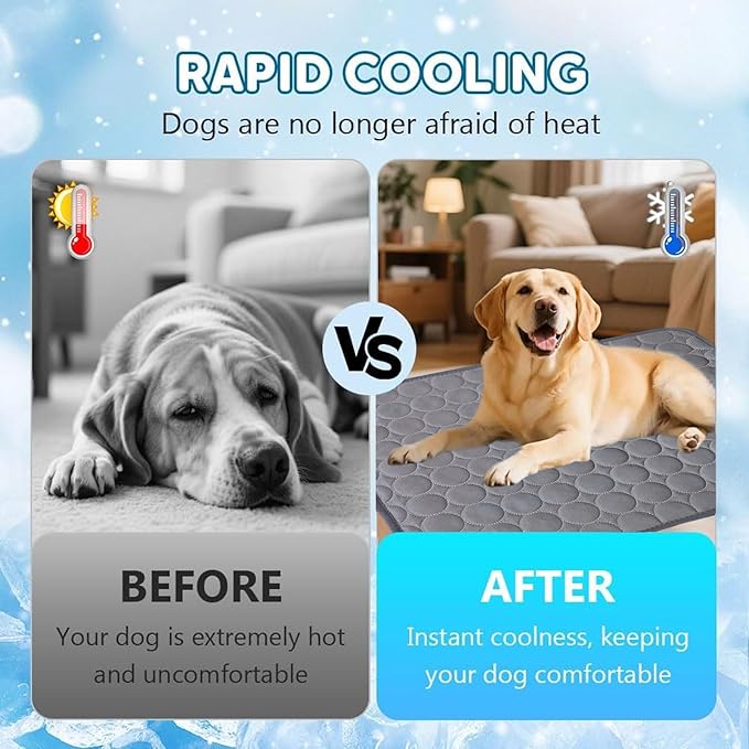 2025 Portable Dog Cooling Mat - Washable Pet Cooling Pad for Dogs & Cats - Ideal for Home & Outdoor Use (Dark Grey, 27.6" L x 21.7" W) - Keeps Pets Cool & Comfortable