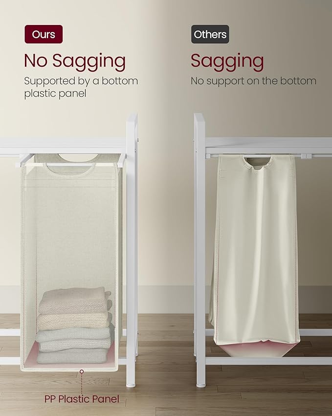 VASAGLE Laundry Hamper, Laundry Basket, Laundry Sorter with 4 Pull-Out and Removable Bags, Shelf, Metal Frame, 4 x 10.6 Gallons (40 L), 45.7 x 13 x 28.4 Inches, Cream White and Cloud White UBLH401W01