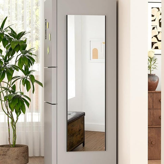 55"x16" Magnetic Mirror Lightweight Full-Length Mirror | Strong Adhesion, Easy Installation | Suitable for Refrigerators, Glass Walls, Wooden Doors, and More | 8.2kg Ultra-Strong Support | Black