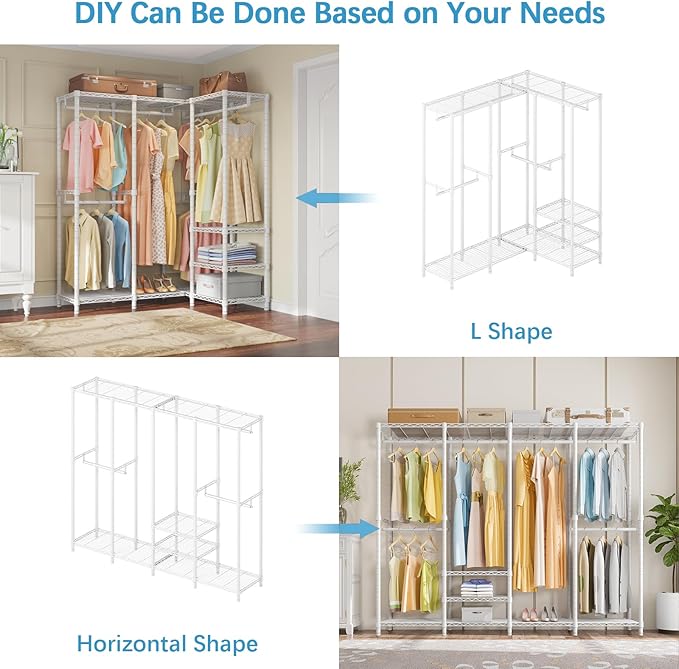 VIPEK V40 Wire Garment Rack Heavy Duty Clothes Racks for Hanging Clothes, Multi-Functional Bedroom Clothing Racks Freestanding Closet Wardrobe Rack, 76" L x 15.7" W x 76.4" H, Max Load 1110lbs, White