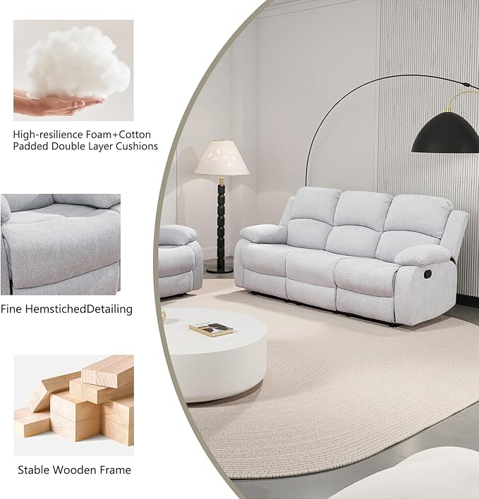 Manual Recliner Sofa Set,Microfiber Reclining Couch Set,Modern Living Room Furniture Set,Reclining Sofa Couch Chair for Living Room Home Office(Grey/White,Sofa+Loveseat)