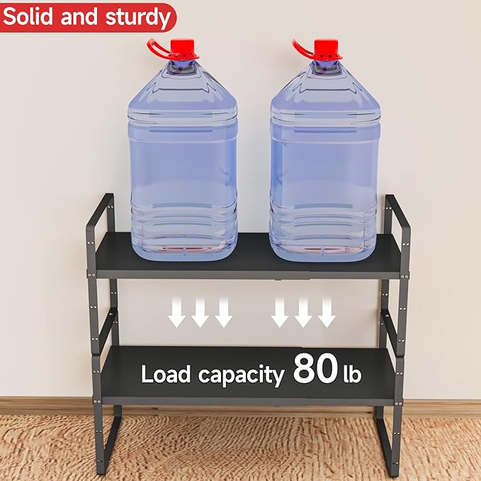 2Pack 16.5-27’’L Expandable Cabinet Countertop Shelf Organizer, Stackable Metal Shelves, Kitchen Organizers and Storage, Black Storage Spice Rack for Pantry and Cupboard
