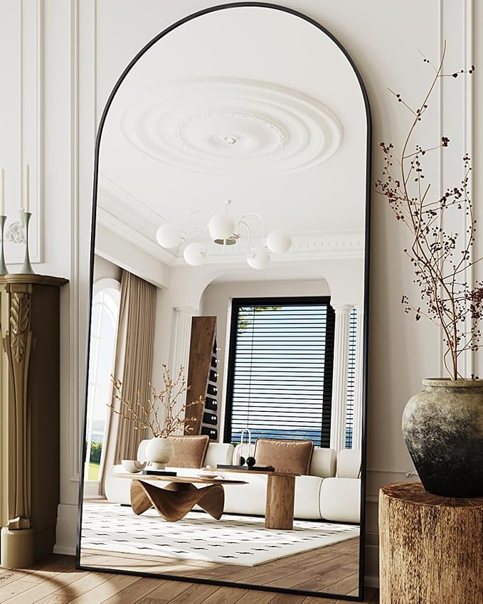 Full Length Mirror, 41"x81" Arched Floor Mirror Freestanding, Floor Standing Full Body Mirror with Stand for Bedroom, Hanging Mounted for Living Room Cloakroom, Black