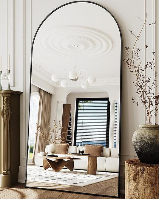 Full Length Mirror, 41"x81" Arched Floor Mirror Freestanding, Floor Standing Full Body Mirror with Stand for Bedroom, Hanging Mounted for Living Room Cloakroom, Black
