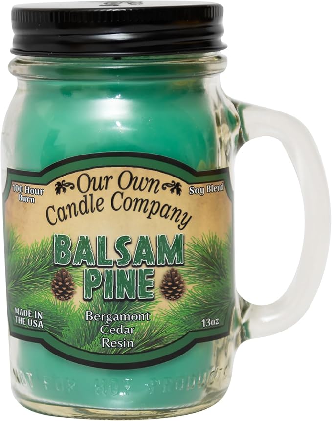 Balsam Pine Scented Mason Jar Candle – 13 oz, Long Lasting 100 Hour Burn, Soy Blend with Lead-Free Wick – Our Own Candle Company