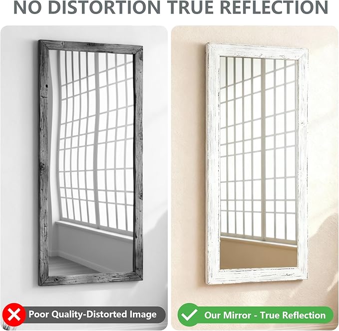 Yumyolk Full Length Mirror 56"x22" with Stand Wood Frame Leaning Hanging for Living Room Bedroom Cloakroom White