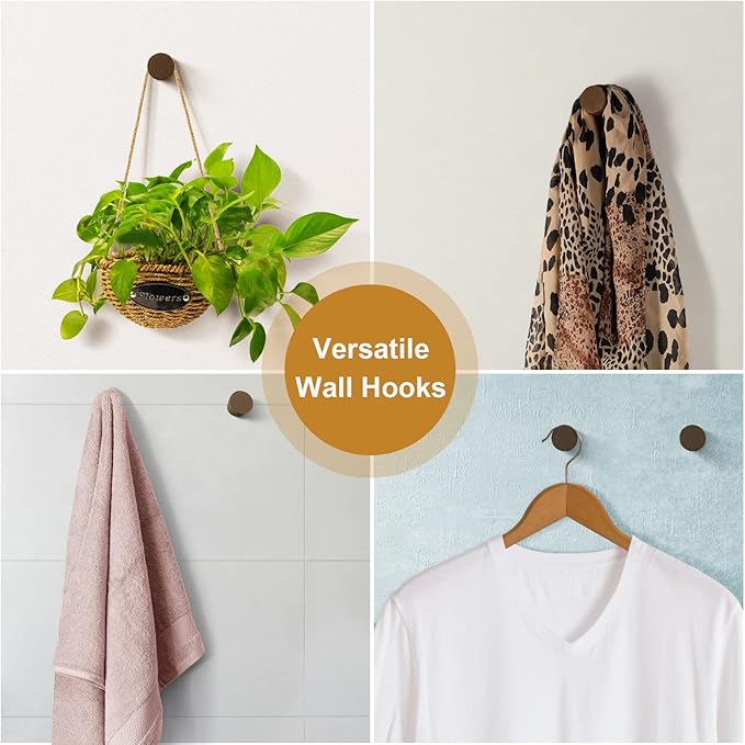 12 Pack Wood Wall Hooks, Natural Wooden Coat Hooks Wall Mounted, Handmade Rustic Hat Hooks Heavy Duty Entryway Wall Hangers for Hanging Towels, Clothes, Bags