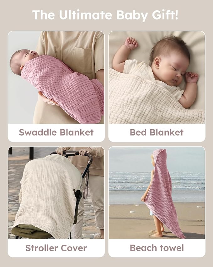 Yoofoss Hooded Baby Towels for Newborn 2 Pack 100% Muslin Organic Cotton Baby Bath Towel with Hood for Babies, Infant, Toddler and Kids, Large 32x32Inch, Soft and Absorbent Newborn Essential