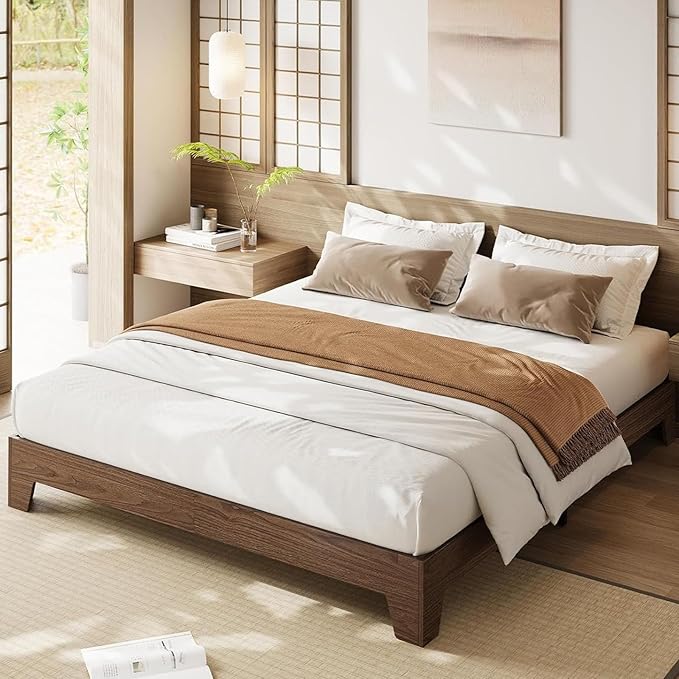 Garvee Wood Platform Bed Frame, Queen Size Bed Frame, Wood Slat Support, No Box Spring Needed, Easy Assembly, Noise-Free Design, Underbed Space for Storage