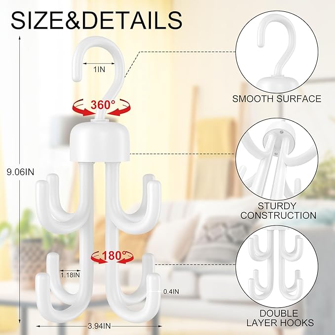 3Pcs Tank Top Hanger, Rotatable Bra Hangers for Closet Organizer, Max 72 Storage Capacity Belt Hanger, Plastic Space Saving Closet Organizers Apartment Dorm Essentials for Bra (3, White)