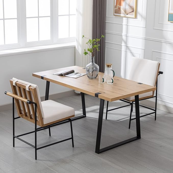 HEAH-YO Modern Dining Chairs Set of 6, Linen Upholstered Dining Chairs with Backrests, Armless Dining Room Chairs for Kitchen, White