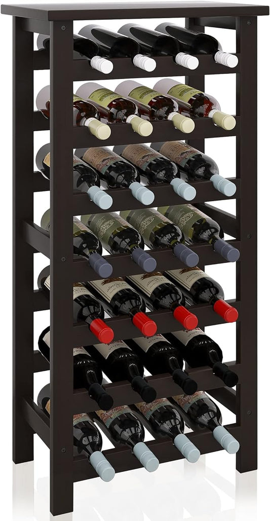 SMIBUY Bamboo Wine Rack, 28 Bottles Display Holder with Table Top, 7-Tier Free Standing Storage Shelves for Kitchen, Pantry, Cellar, Bar (Black)