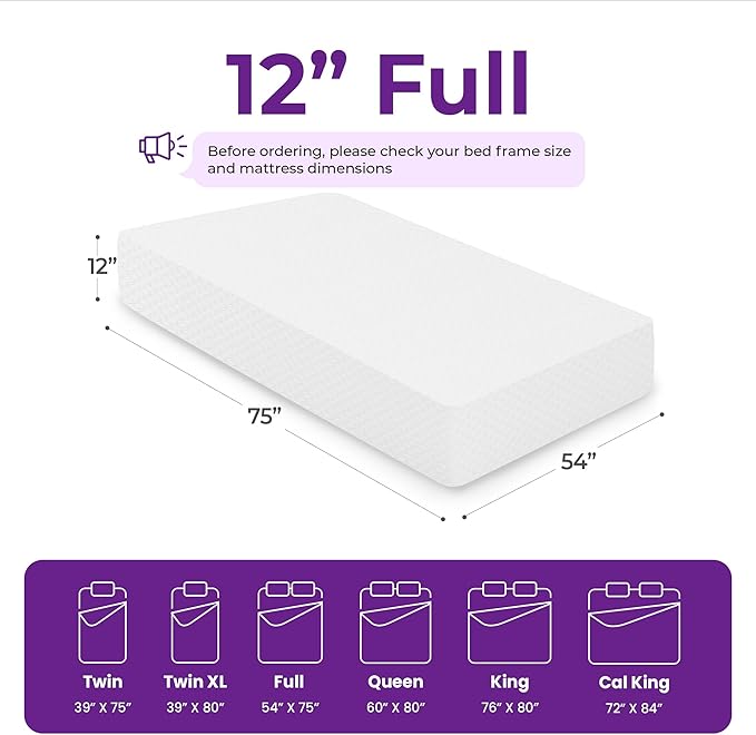 GAESTE 12 Inch Full Cooling Gel Memory Foam Mattress Medium Firm for Cool Sleep Pressure Relieving CertiPUR-US Certified Foam, Convenient Mattress in a Box Fiberglass Free (Full, 12 in)