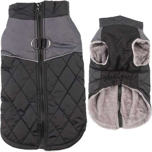 Warm Fleece Dog Coats for Medium Dogs,D-Rings Waterproof Puppy Jacket for Cold Winter,Black L