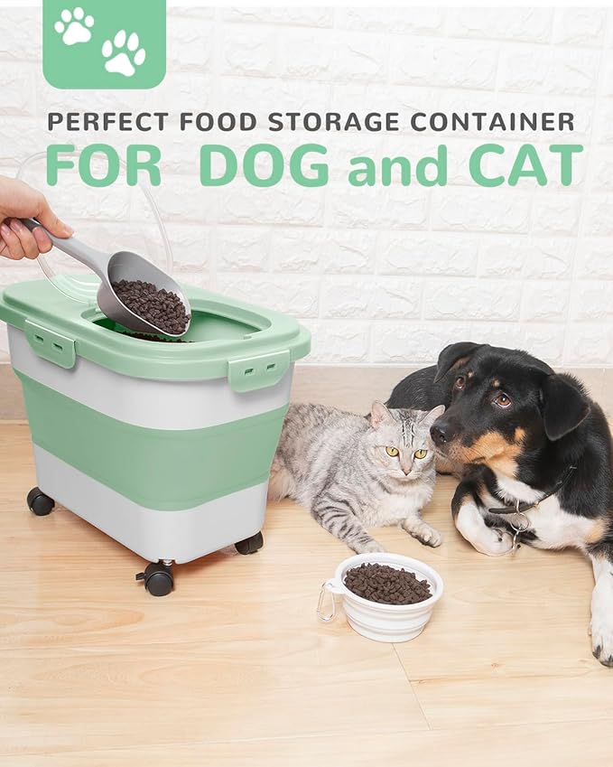20-23 Lbs Dog Food Storage Container - Collapsible Dog Food Container with Attachable Casters and Scoop,Small Container,Pet Food Storage Containers to Keep Dry Food Fresh,Easy to Move