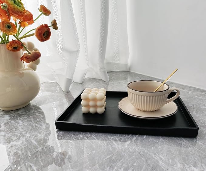 Black Serving Tray (11.8 x 8.7 inch) for Serving Accessory, Spa, Coffee, Drinks, Tea, Bar, Party, Seasoning, Perfume and Display Use.