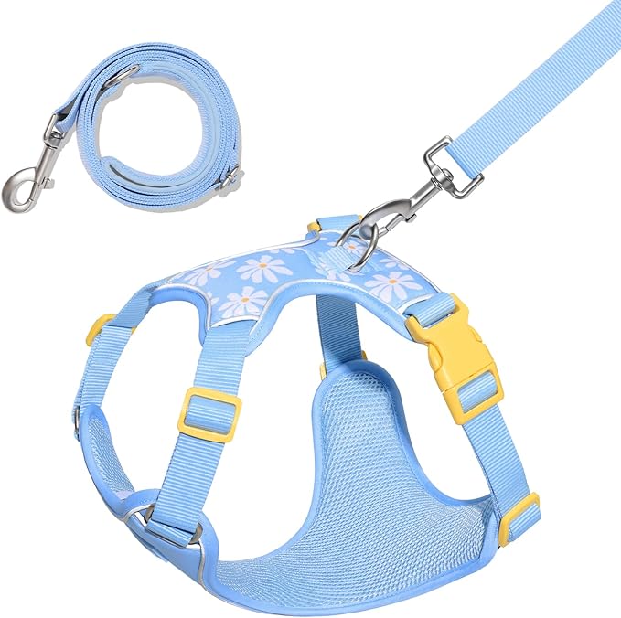 VETRESKA Dog Harness and Leash Set, Puppy Harness Adjustable Reflective, Easy Control No Choke Dog Harness for Small, Medium Dogs, Cats, Kitten, Dog Vest Harness with Anti-Tangle Leash, Daisy XS