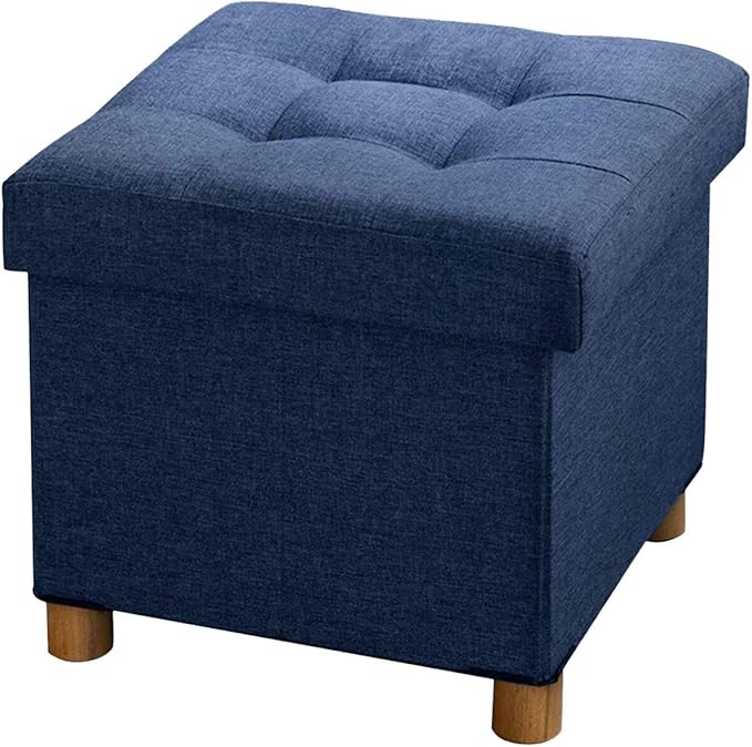 BRIAN & DANY Small Ottoman with Storage, Foot Stool Ottoman Storage Cube, Foot Rest for Couch with Legs, Navy Blue 15" x 15" x 15"