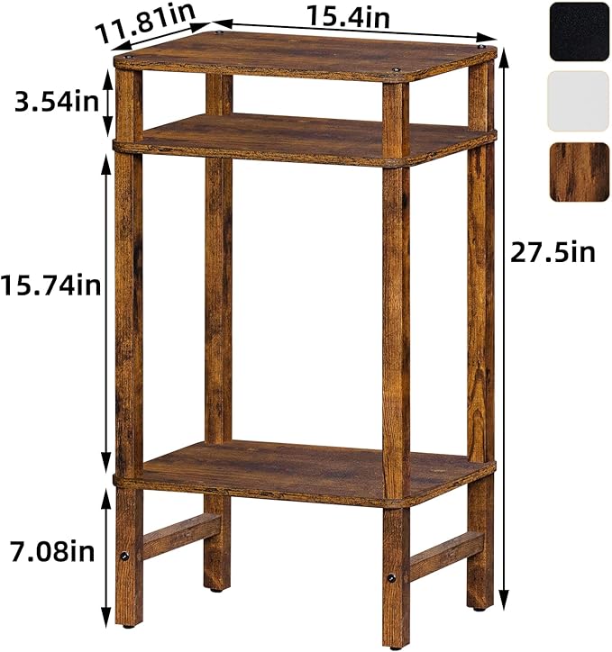 28in Tall Side Table Set of 2, 3-Tier Small Narrow End Table for Couch, Skinny Nightstand for Small Space, Farmhouse Slim Night Stand with Storage, Wooden Frame Thin Bedside Table, Brown