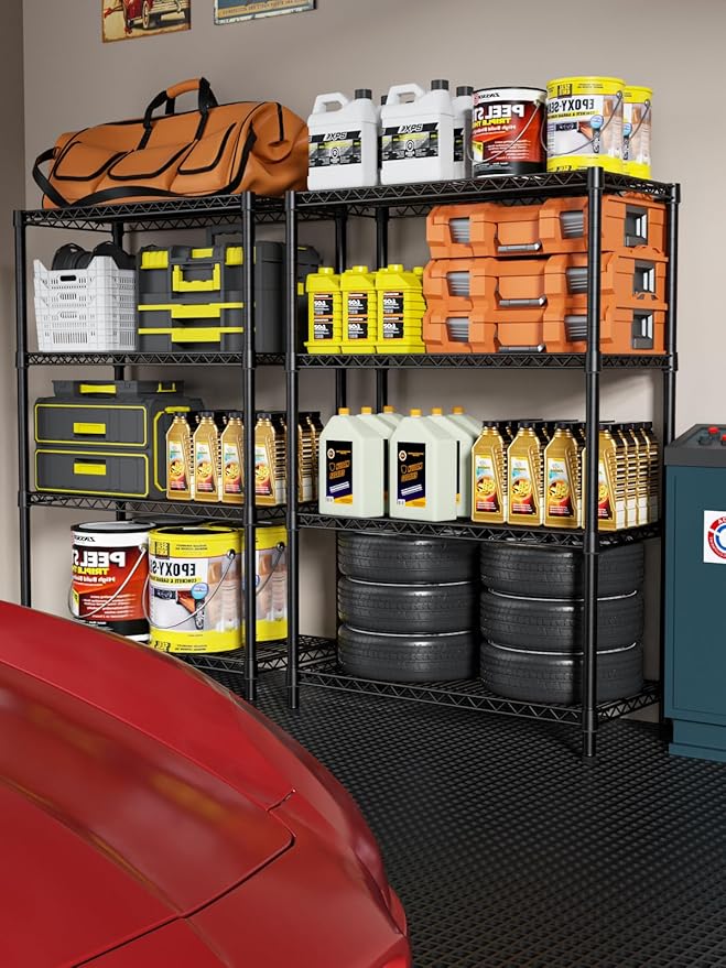 4 Tier Heavy Duty Shelves Adjustable Storage Shelf Organizer Metal Garage Wire Shelving Unit Pantry 18" D x 36" W x 59" H,Black