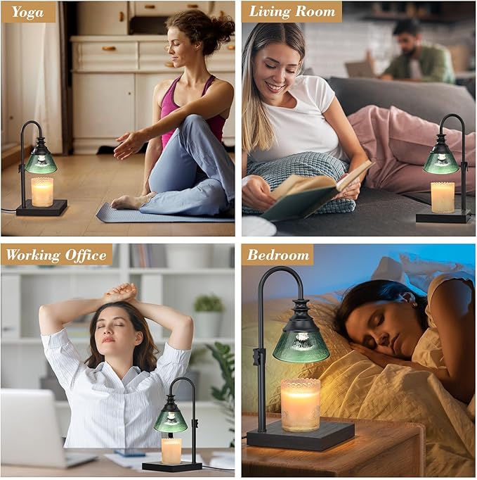 Uflatek Candle Warmer Lamp with Timer DarkGreen, Adjustable Height Dimmable Lamp with 2 Bulbs,Vintage Home Decor, Housewarming Birthday Gifts for Women Mom