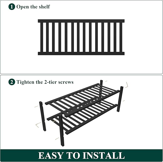 Smiry Shoe Rack, 2 Tier Thick Bamboo Shoe Organizer, Stackable Free Standing Wooden Shoe Storage Shelf for Closet, Entryway, Front Door Entrance, Black