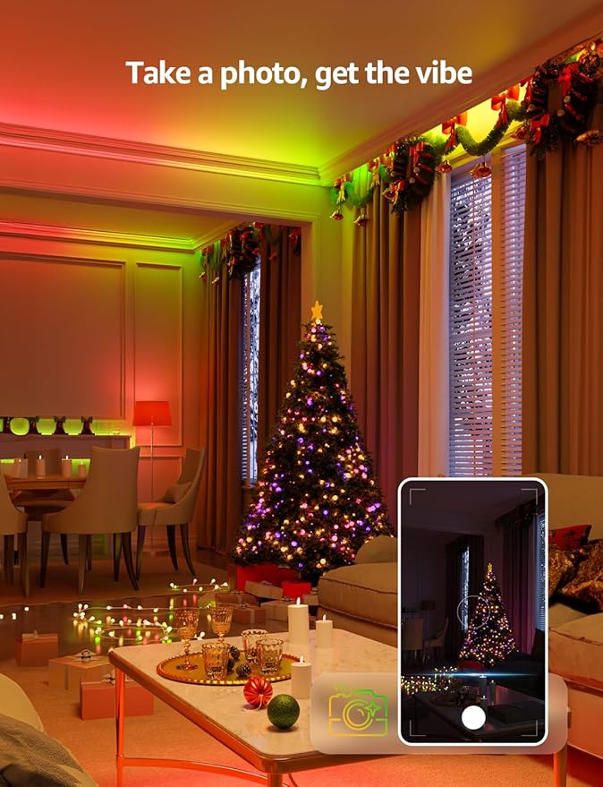 Lepro S1 AI LED Strip Lights for Christmas Decorations, 16.4ft Smart RGB Light Strips with IC and Rainbow Chasing Effects, Personalized Al Lighting Designer, No Remote, 2.4GHz Wi-Fi & Bluetooth