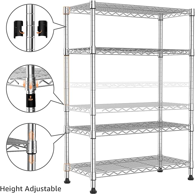 1000 lbs Storage Shelving 4-Tier Utility Shelving Unit Steel Organizer Wire Rack for Home,Kitchen,Office,Chrome (13.7" D x 23.6" W x 53.4" H)