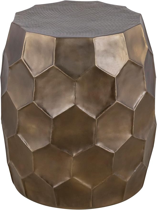 ET101 Modern Contemporary Aluminum Material 21" Height End Table, Side Table with Glossy Diamond-Patterned Base Antique Gold