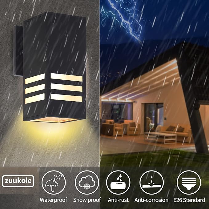 Outdoor Wall Lantern, Exterior Light Fixture - ETL Listed, Aluminum Anti-Rust Waterproof Wall Mount Rectangular Design – 1-Direction Up/Down Wall Sconce for Porch, Garage, Doorway or Patio