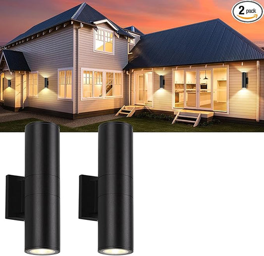 2 Pack 14inch LED Up & Down Wall Lights,18W E26 4000K Day White 1800LM Outdoor Wall Light Aluminum Body Waterproof IP65 led Porch Light for Wall Patio Garage Garden