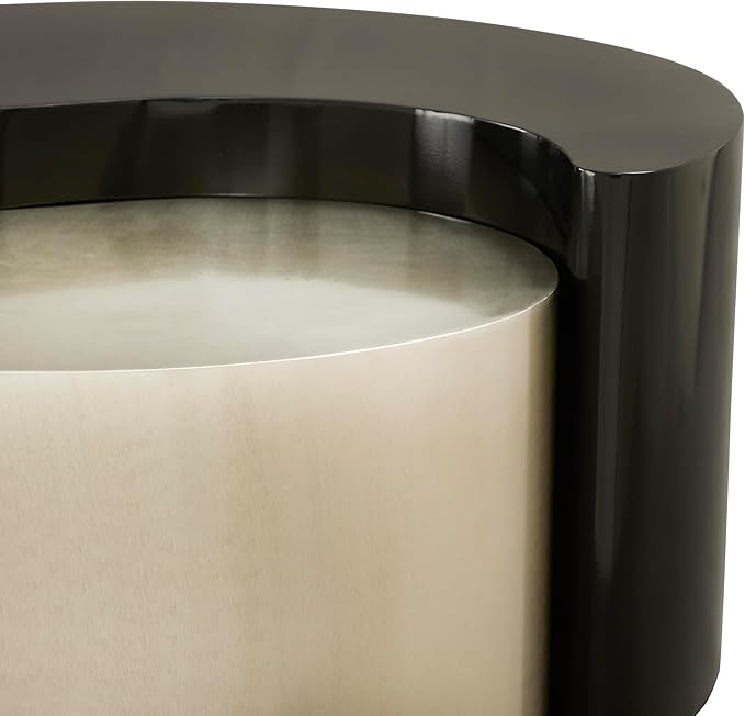 Modern Contemporary Luxury Ying-Yang 36" Coffee Table Set, Sculptural Design with Aluminum Frame for Living Room, Entryway, Home & Office, Black & Silver Dual Tone Coffee Table